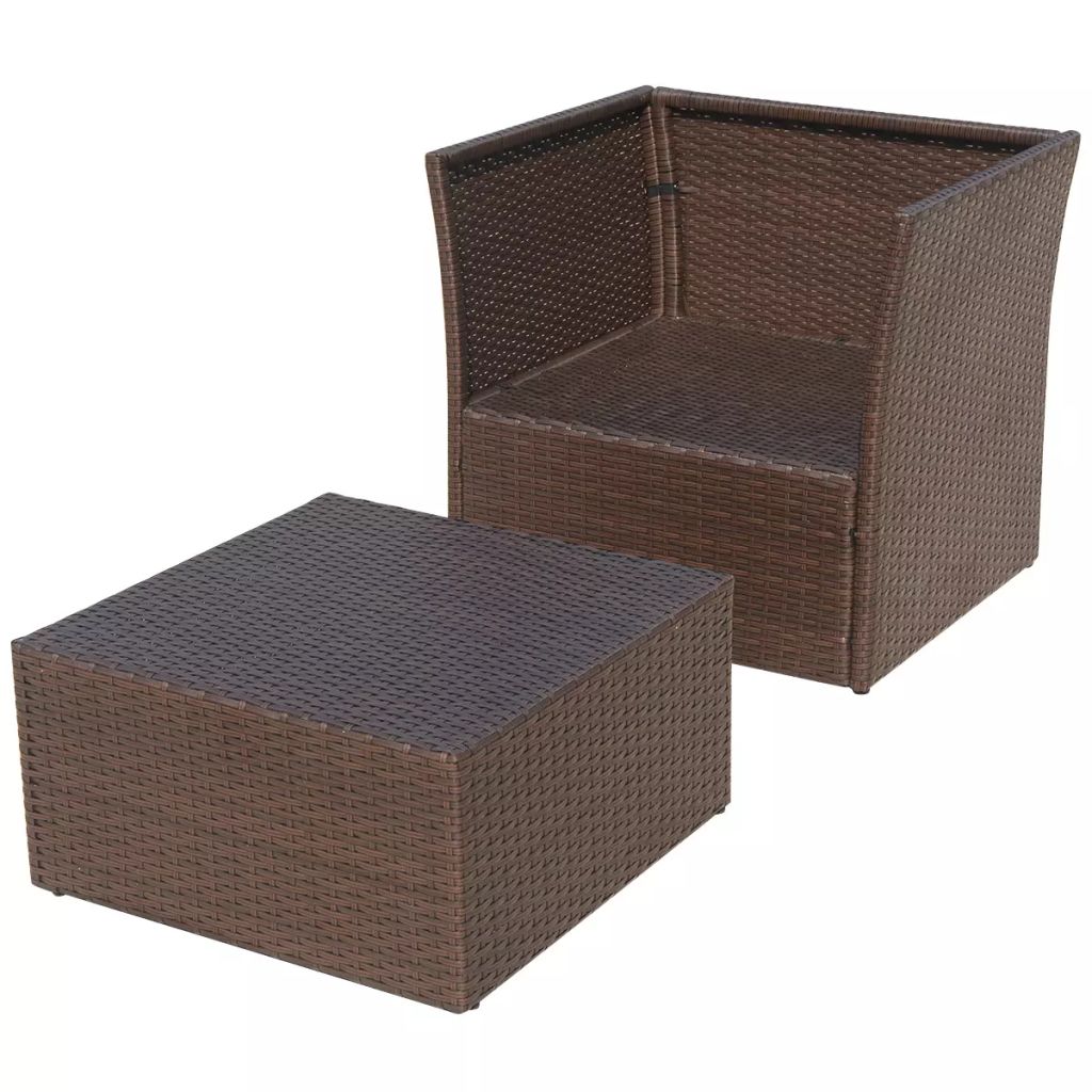 Gartensessel mit Fußhocker Poly Rattan Braun