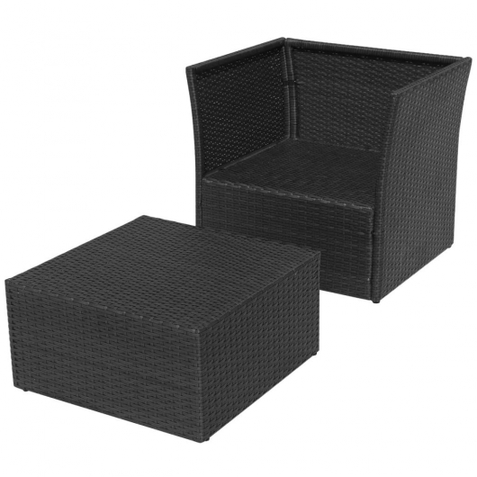 Gartensessel mit Fußhocker Poly Rattan Schwarz