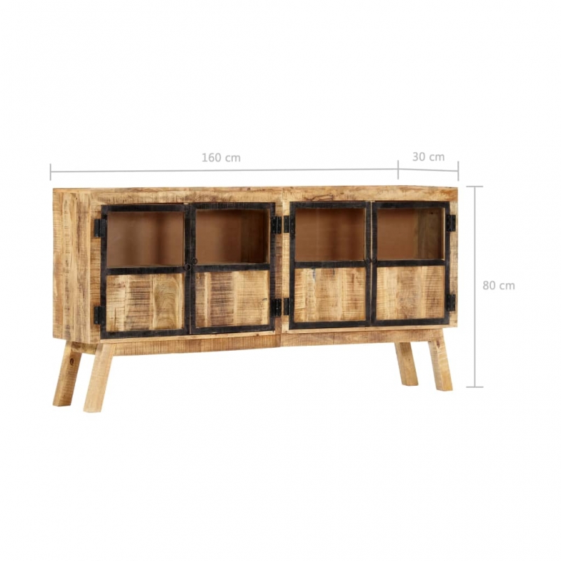 Sideboard Braun und Schwarz 160×30×80 cm Raues Mangoholz