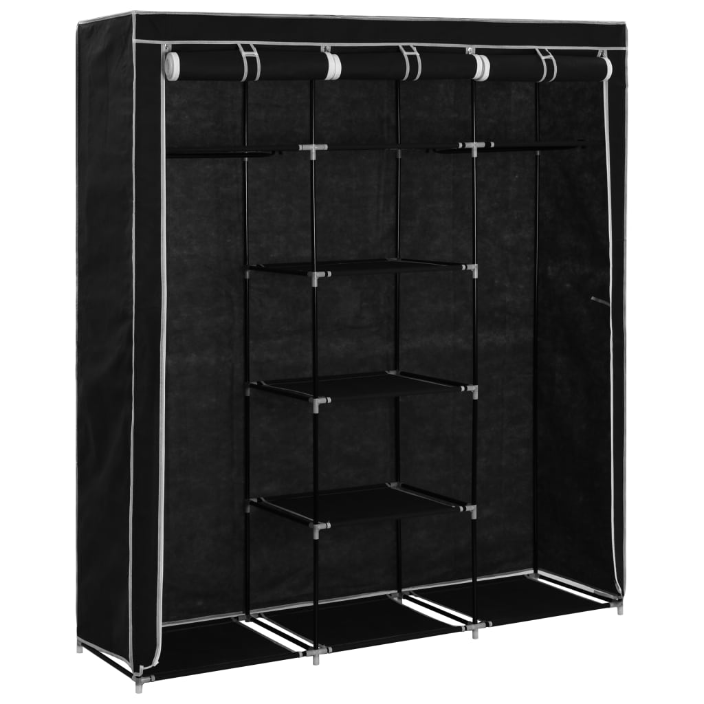 Kleiderschrank mit Fächern Stangen Schwarz 150x45x175cm Stoff