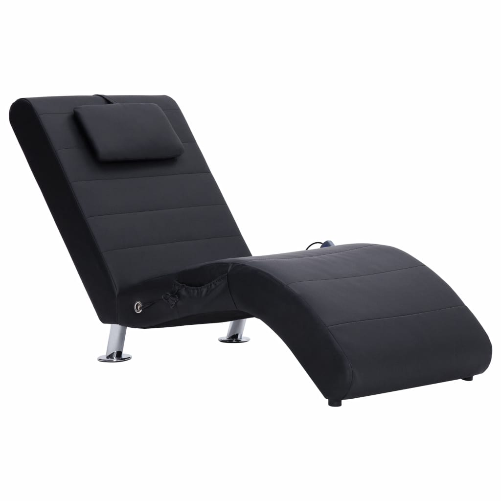 Massage Chaiselongue mit Kissen Schwarz Kunstleder