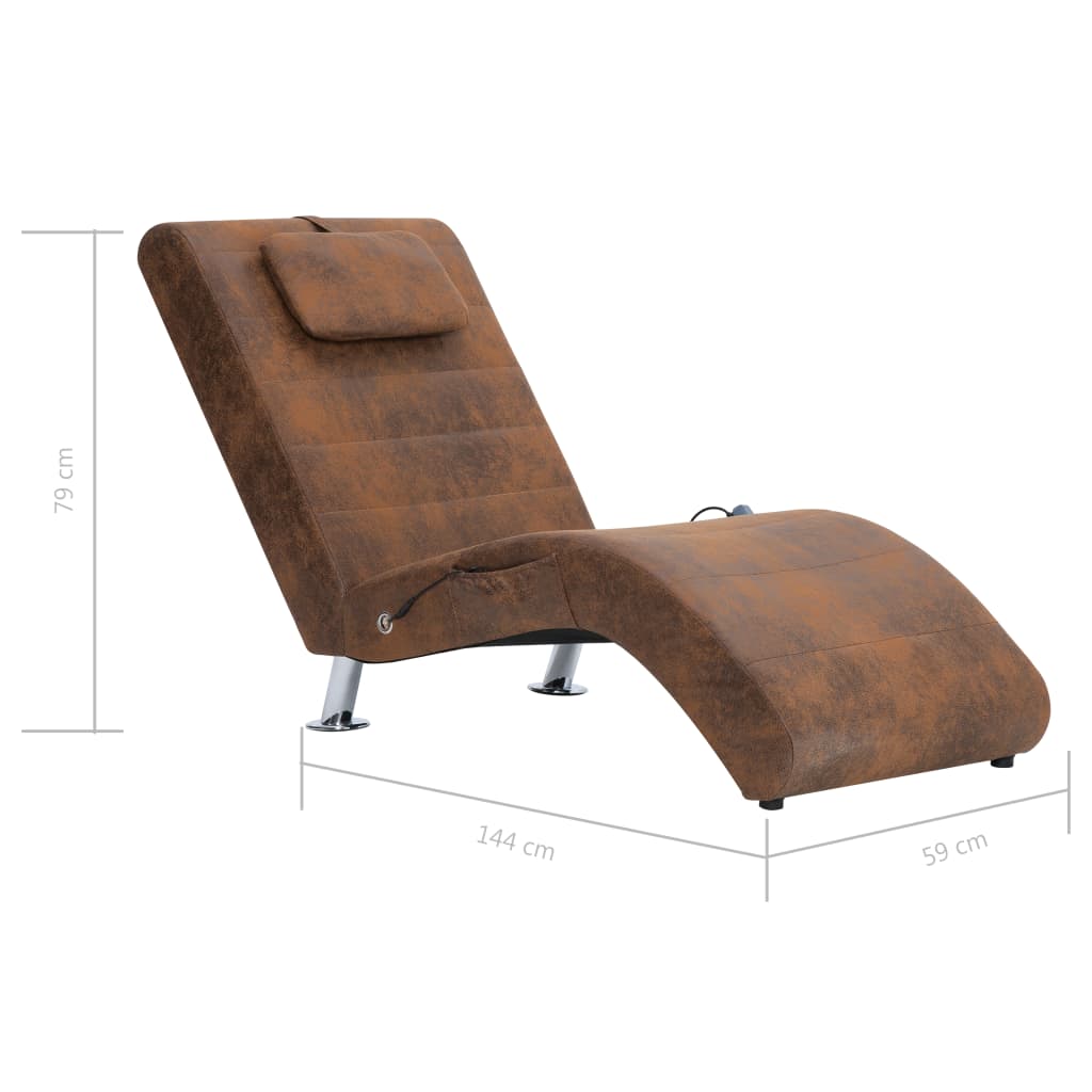 Massage Chaiselongue mit Kissen Braun Wildleder-Optik