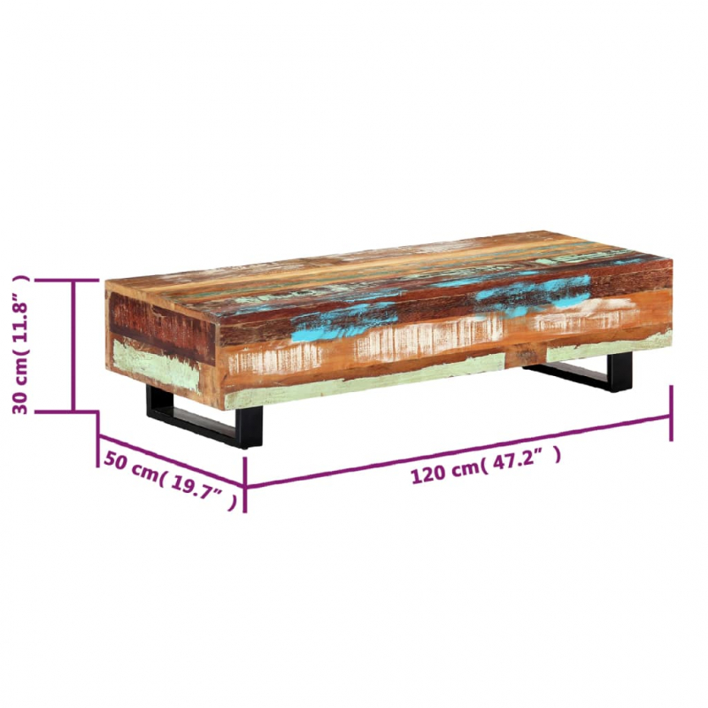 Couchtisch 120x50x30 cm Massives Altholz und Stahl