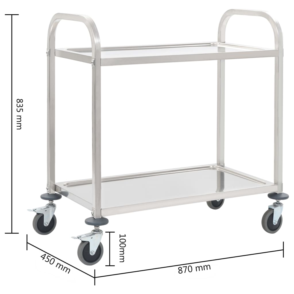 2-Stufiger Servierwagen 95 x 45 x 83,5 cm Edelstahl