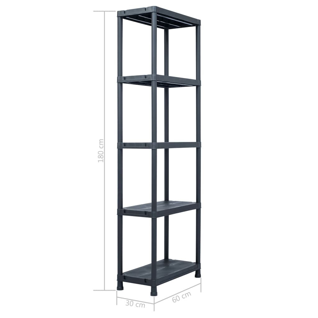 Lagerregale 5 Stk. Schwarz 125 kg 60 x 30 x 180 cm Kunststoff