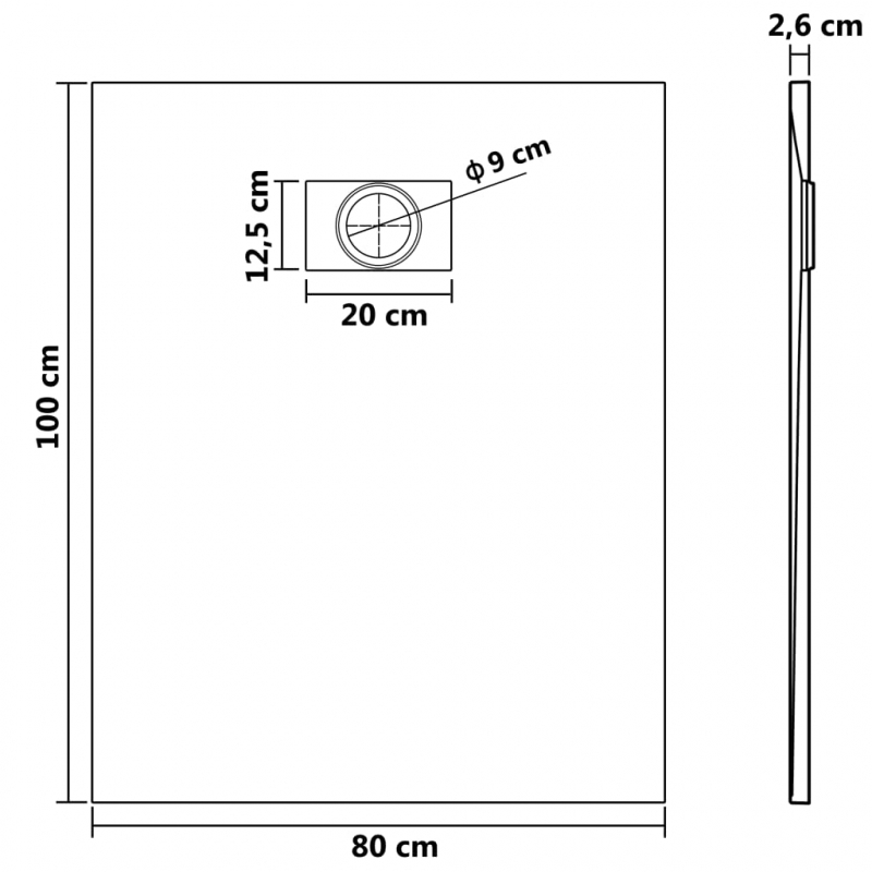 Duschwanne SMC Schwarz 100×80 cm