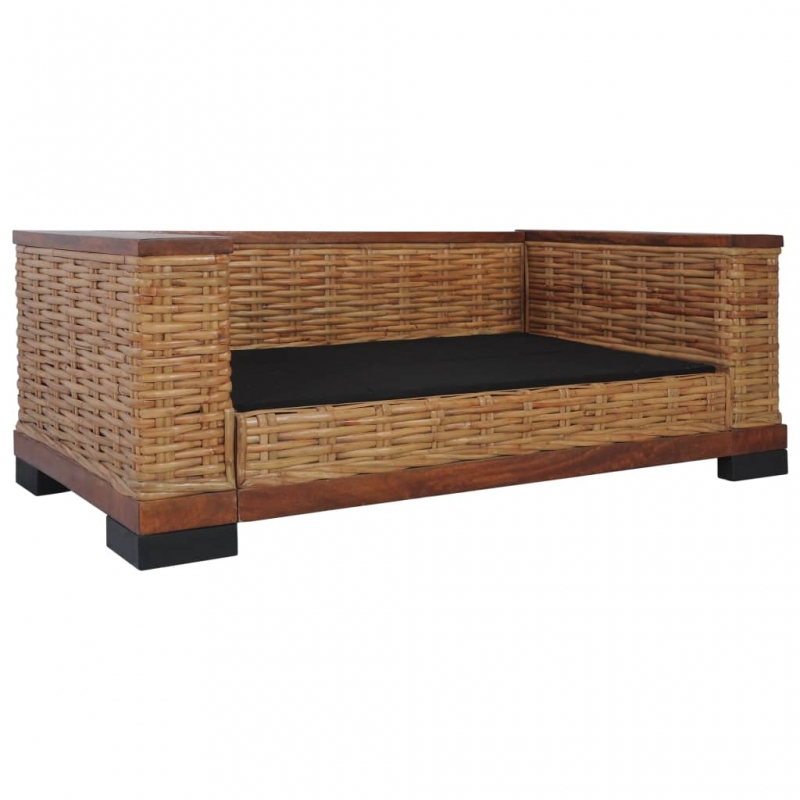 2-Sitzer-Sofa mit Auflagen Braun Natur Rattan