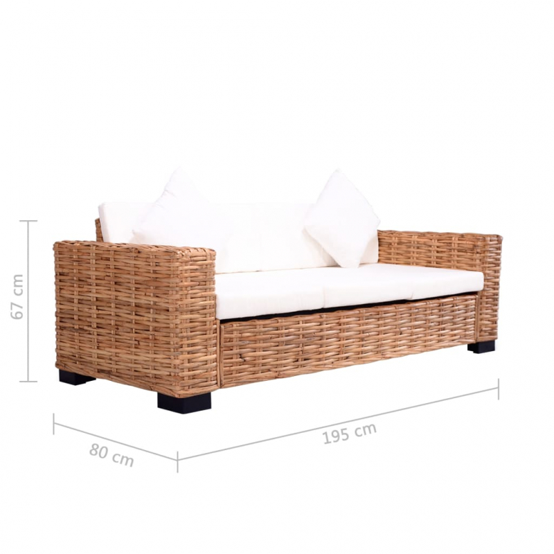 3-Sitzer Gartensofa Natürliches Rattan