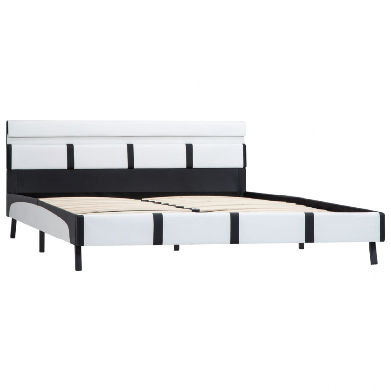 Bettgestell mit LED Weiß Kunstleder 160×200 cm