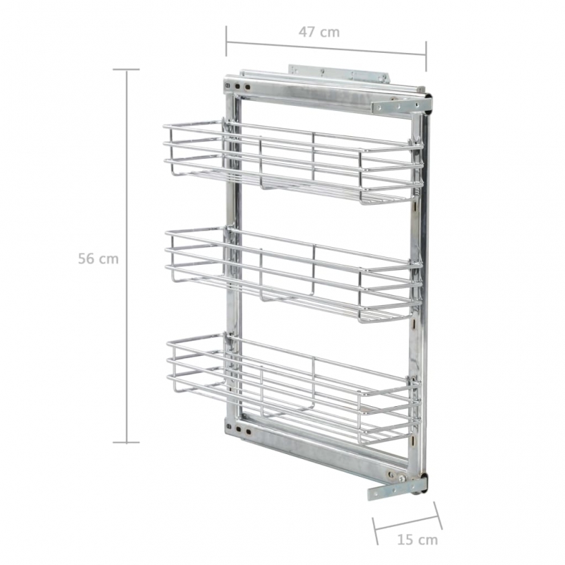 3-stufiger Küchen-Drahtkorb Ausziehbar Silbern 47x15,5x55,5 cm