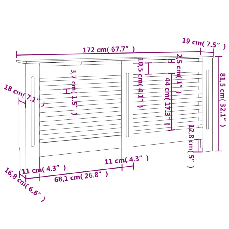 Heizkörperabdeckung Weiß 172×19×81,5 cm MDF