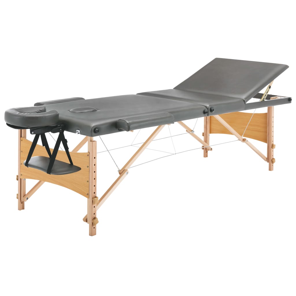 Massagetisch mit 3 Zonen Holzrahmen Anthrazit 186×68 cm