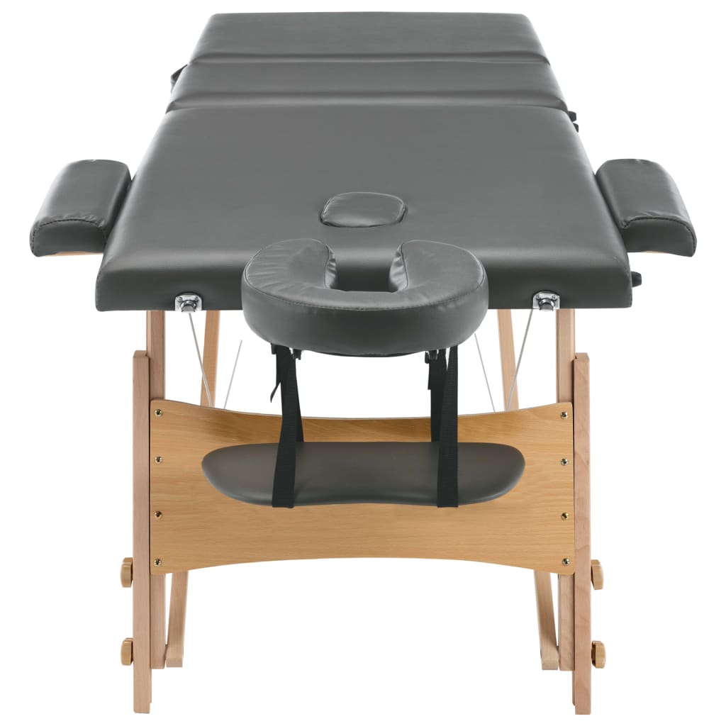 Massagetisch mit 3 Zonen Holzrahmen Anthrazit 186×68 cm