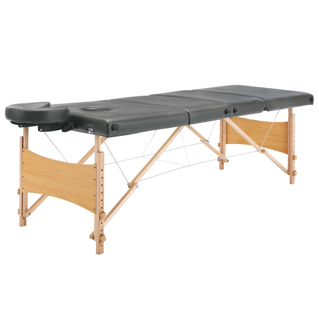 Massagetisch mit 4 Zonen Holzrahmen Anthrazit 186×68 cm