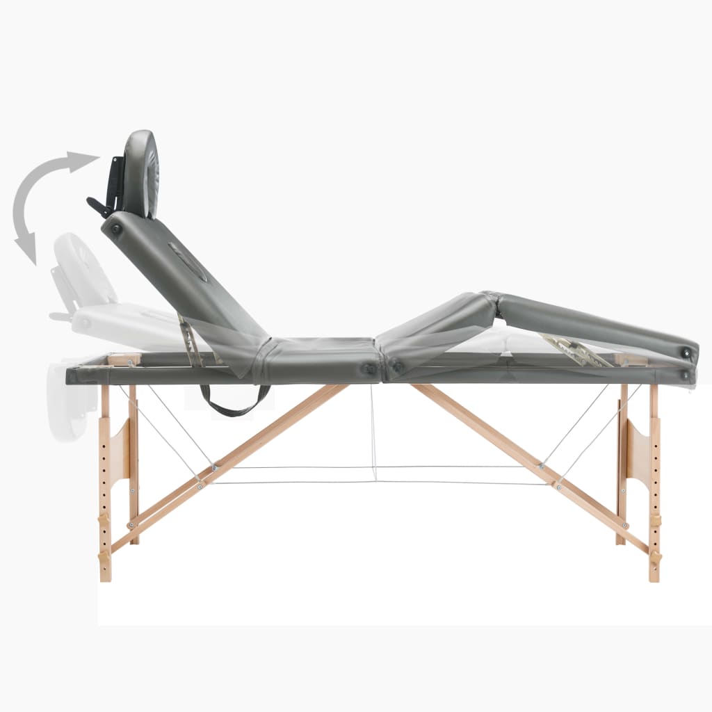 Massagetisch mit 4 Zonen Holzrahmen Anthrazit 186×68 cm