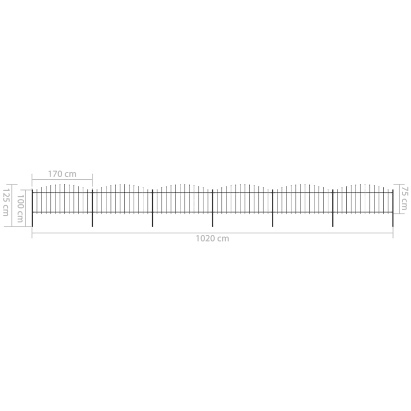 Gartenzaun mit Speerspitzen Stahl (0,5 - 0,75) x 10,2 m Schwarz