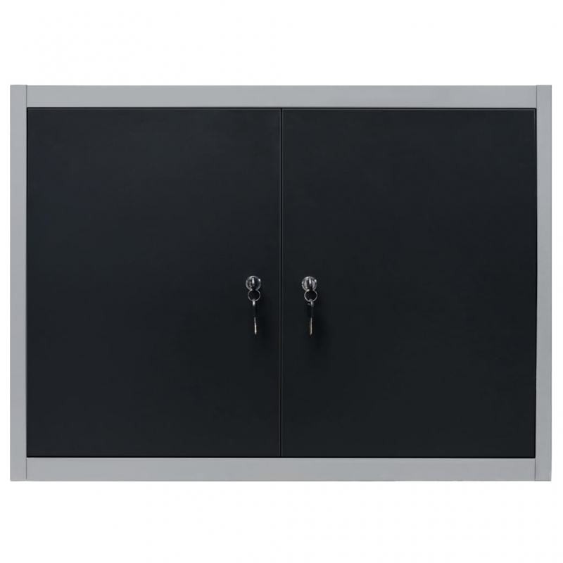 Wand-Werkzeugschrank Industrie-Stil Metall Grau und Schwarz