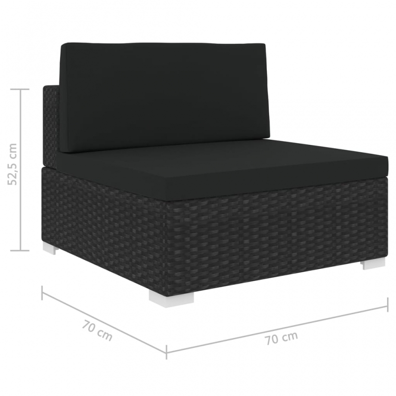 Modular-Sofa-Mittelteil 1 Stk. + Auflagen Poly Rattan Schwarz