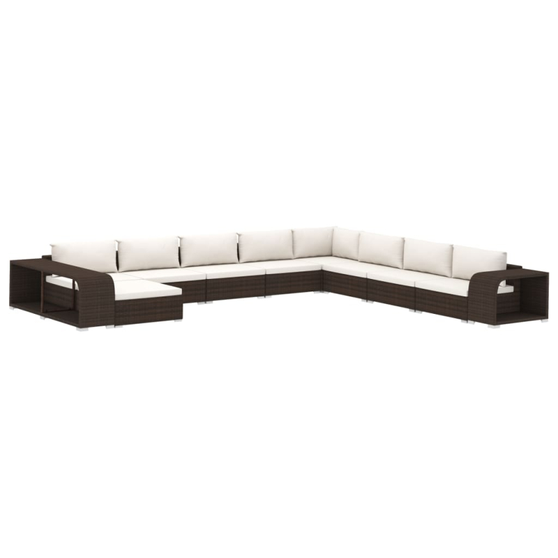 11-tlg. Garten-Lounge-Set mit Auflagen Poly Rattan Braun