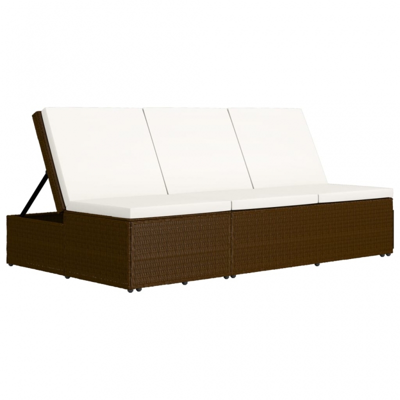 Sonnenliege mit Auflage Poly Rattan Braun