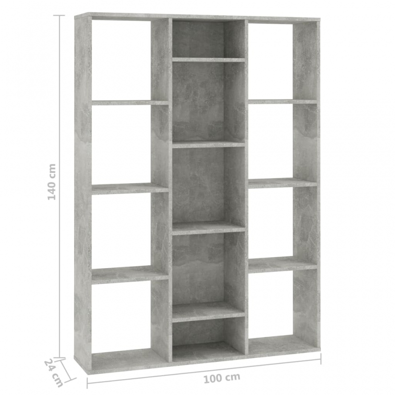 Raumteiler/Bücherregal Betongrau 100x24x140 cm Holzwerkstoff