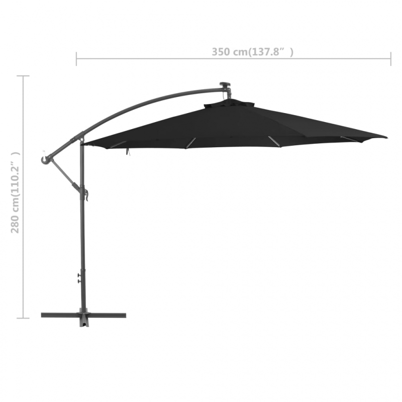 Ampelschirm mit Alu-Mast 350 cm Schwarz