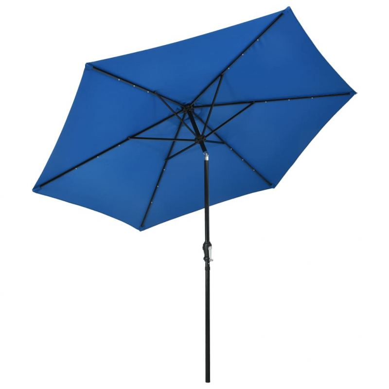Sonnenschirm mit LED-Beleuchtung und Stahl-Mast 300 cm Azurblau