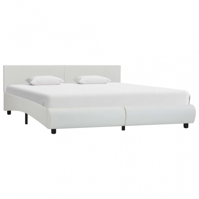 Bettgestell mit LED Weiß Kunstleder 180×200 cm