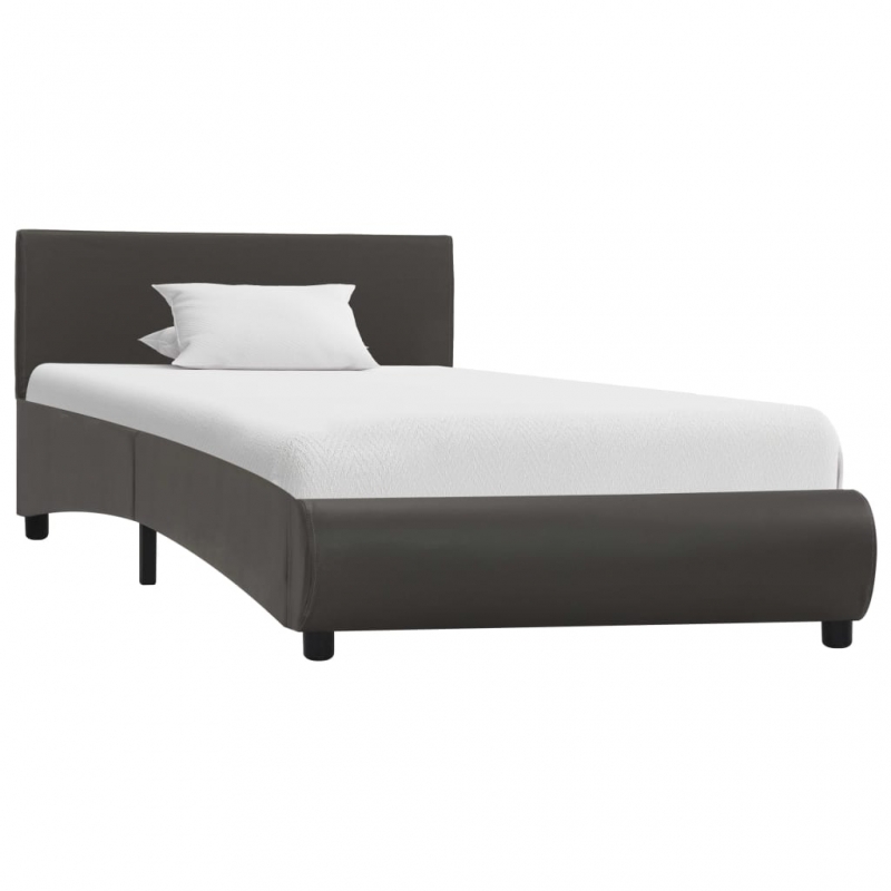 Bettgestell mit LED Grau Kunstleder 90×200 cm