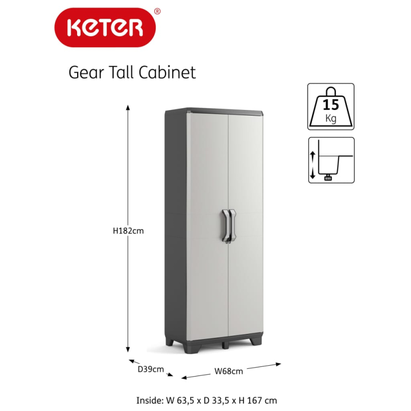 Keter Lagerschrank mit Regalböden Gear Schwarz und Grau 182 cm