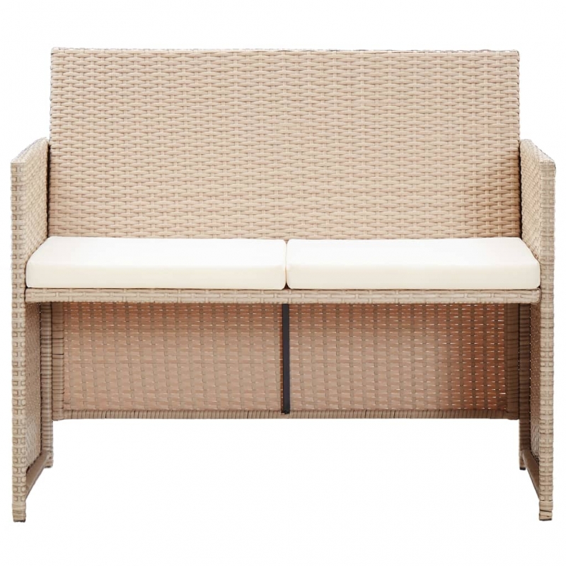 2-Sitzer-Gartensofa mit Polstern Beige Poly Rattan