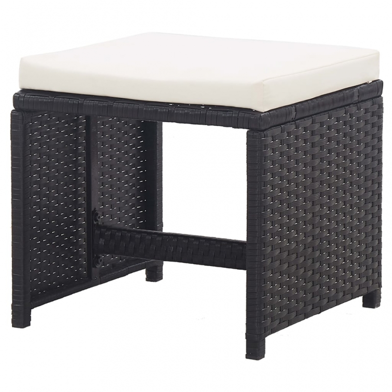 Gartenhocker 2 Stk. mit Sitzkissen Poly Rattan Schwarz