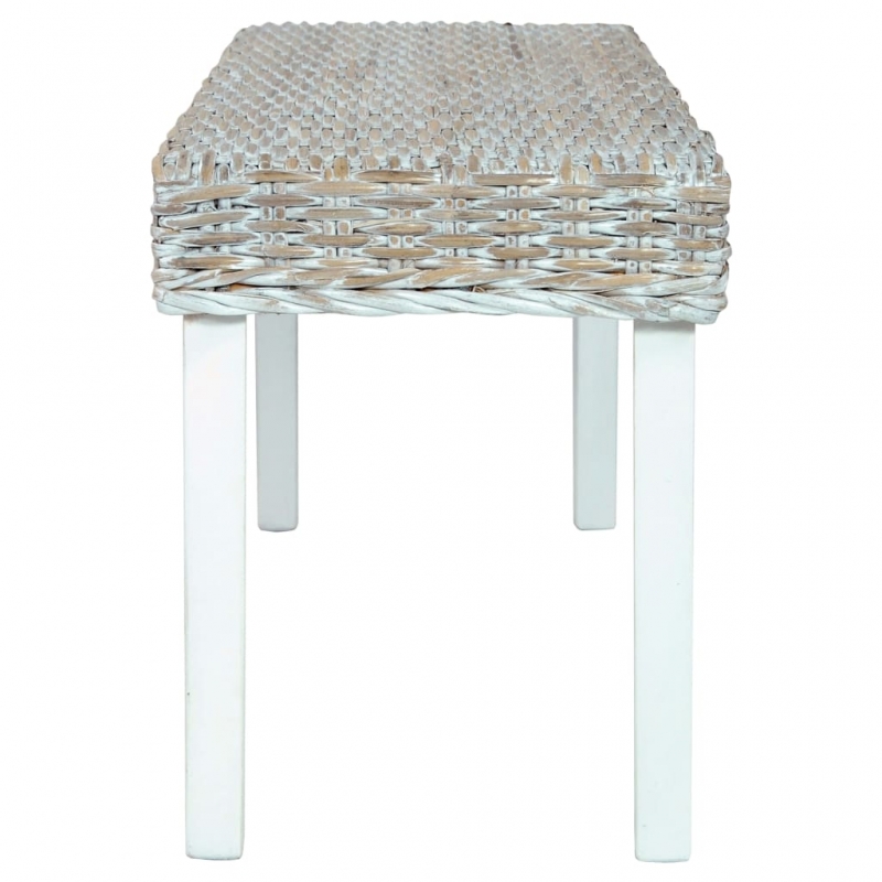 Sitzbank 110 cm Weiß Natur Kubu-Rattan und Massivholz Mango