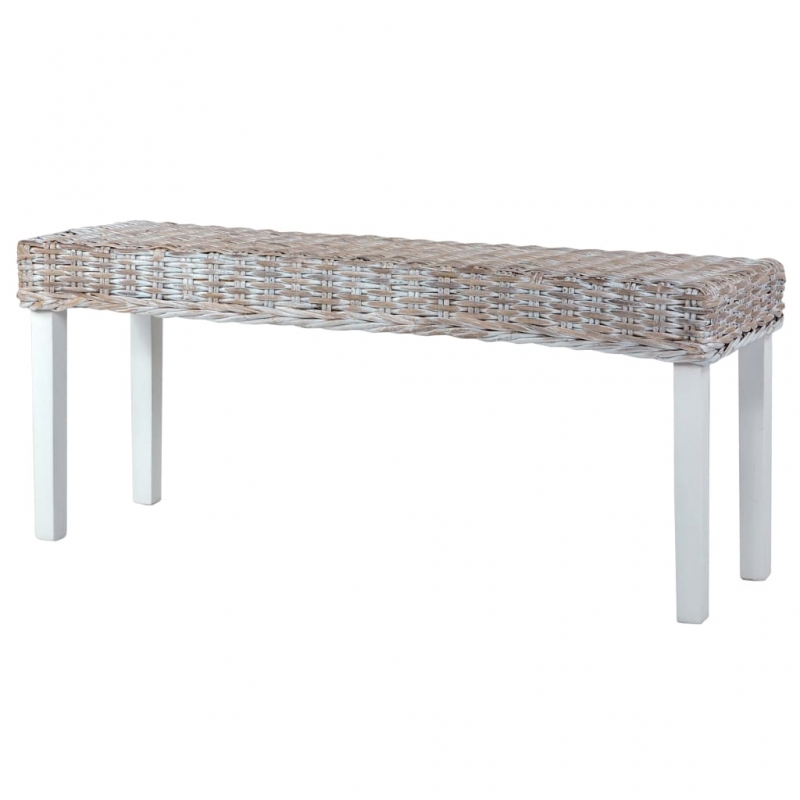 Sitzbank 110 cm Weiß Natur Kubu-Rattan und Massivholz Mango