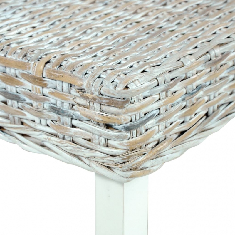 Sitzbank 110 cm Weiß Natur Kubu-Rattan und Massivholz Mango