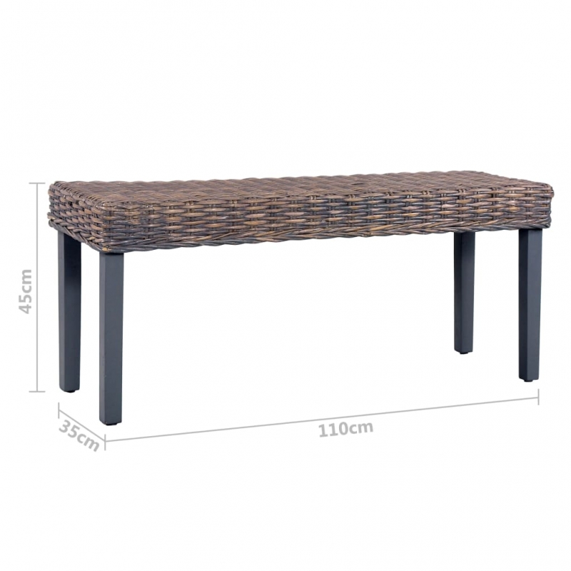 Sitzbank 110 cm Grau Natur Kubu-Rattan und Massivholz Mango