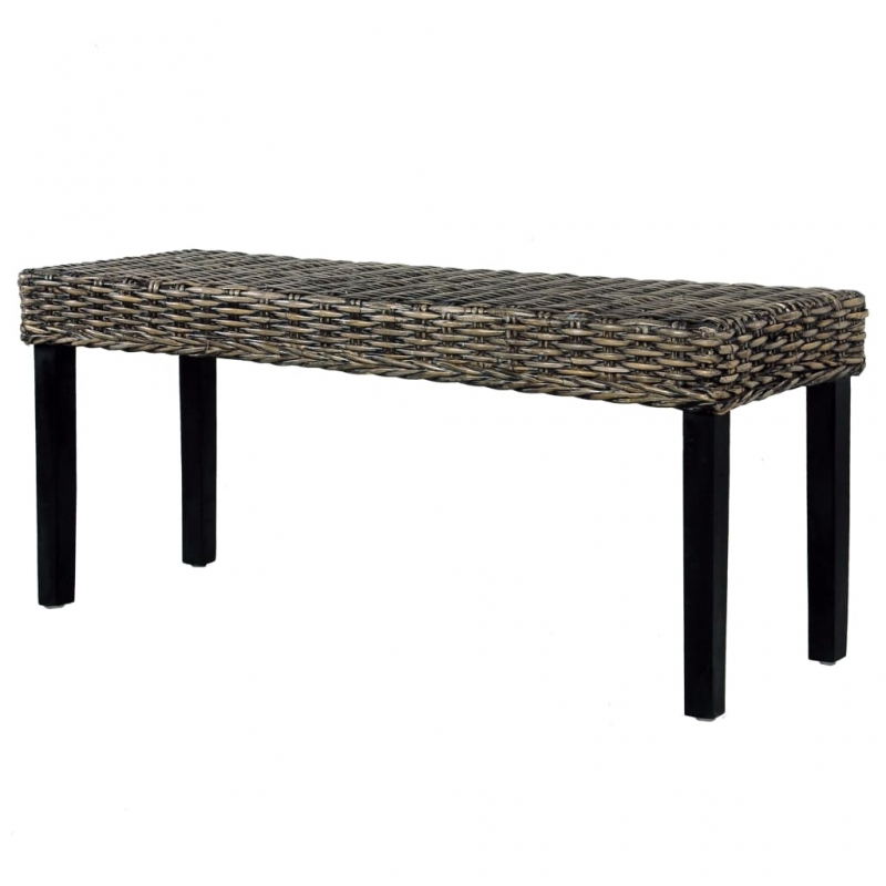 Sitzbank 110 cm Schwarz Natur Kubu-Rattan und Massivholz Mango