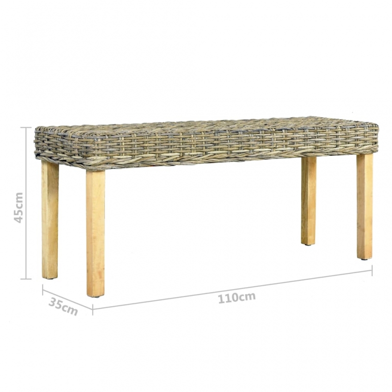 Sitzbank 110 cm Natur Kubu-Rattan und Massivholz Mango