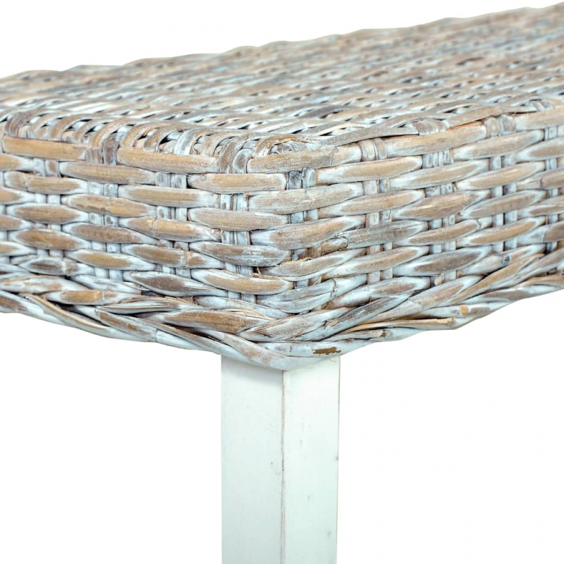 Sitzbank 160 cm Weiß Natur Kubu-Rattan und Massivholz Mango