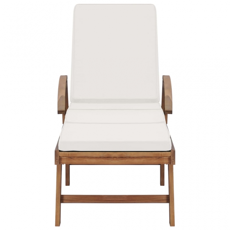 Sonnenliege mit Auflage Massivholz Teak Creme