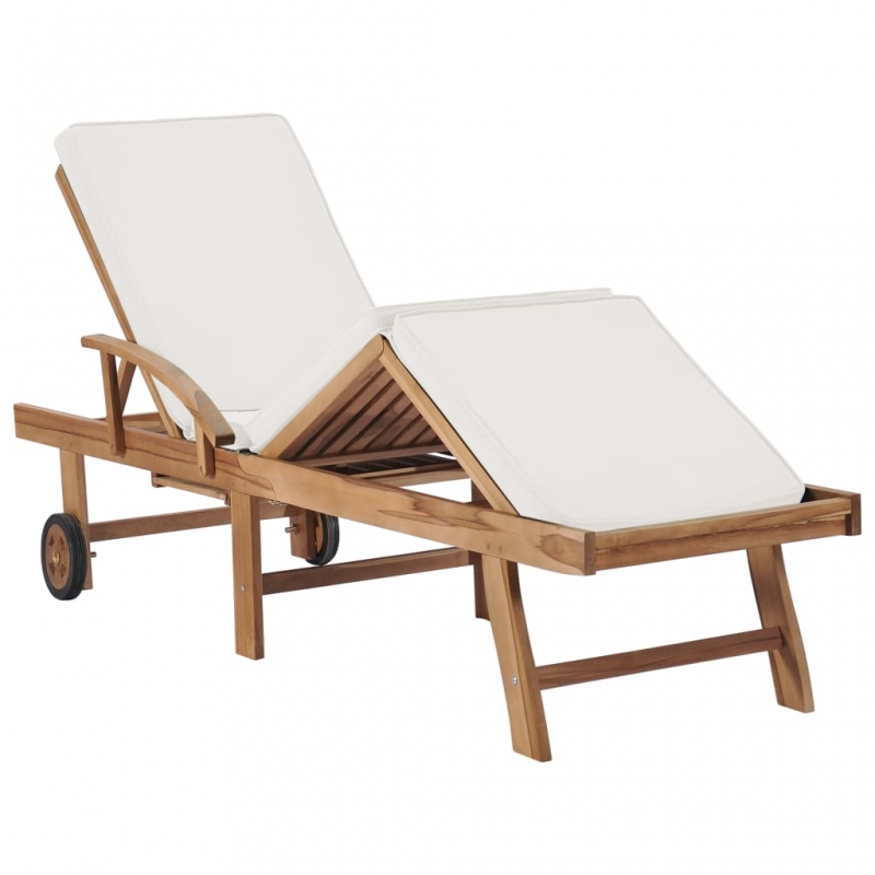 Sonnenliege mit Auflage Massivholz Teak Creme