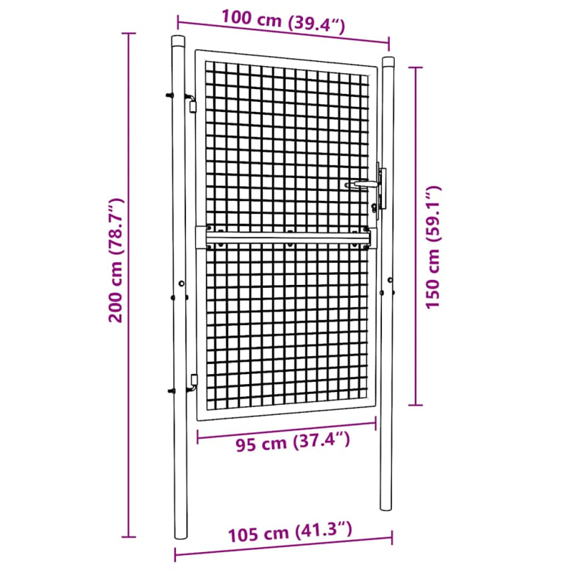 Mesh-Gartentor Verzinkter Stahl 100 x 200 cm Grau
