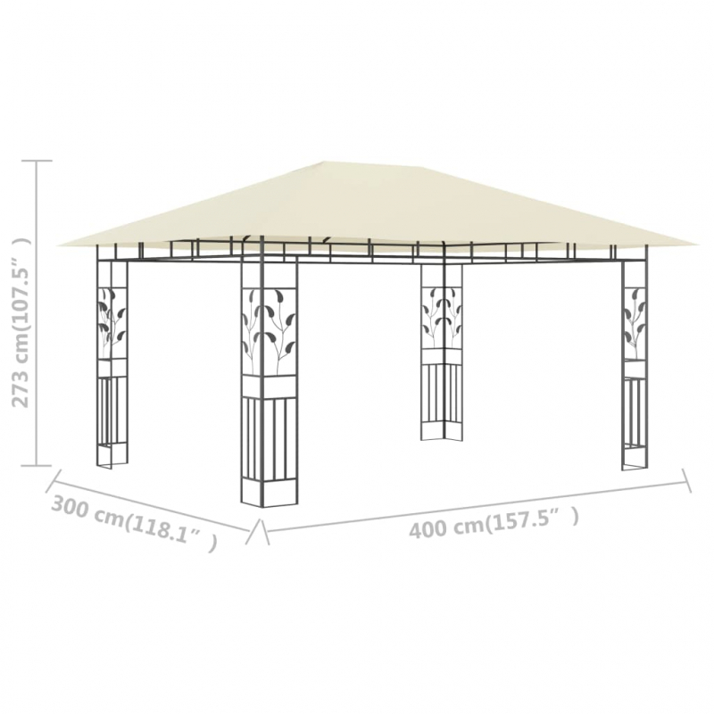 Pavillon mit Moskitonetz 4x3x2,73 m Creme 180 g/m²