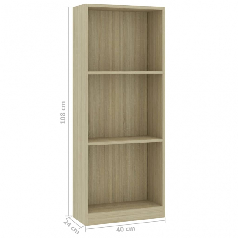 Bücherregal 3 Fächer Sonoma-Eiche 40x24x109 cm Holzwerkstoff