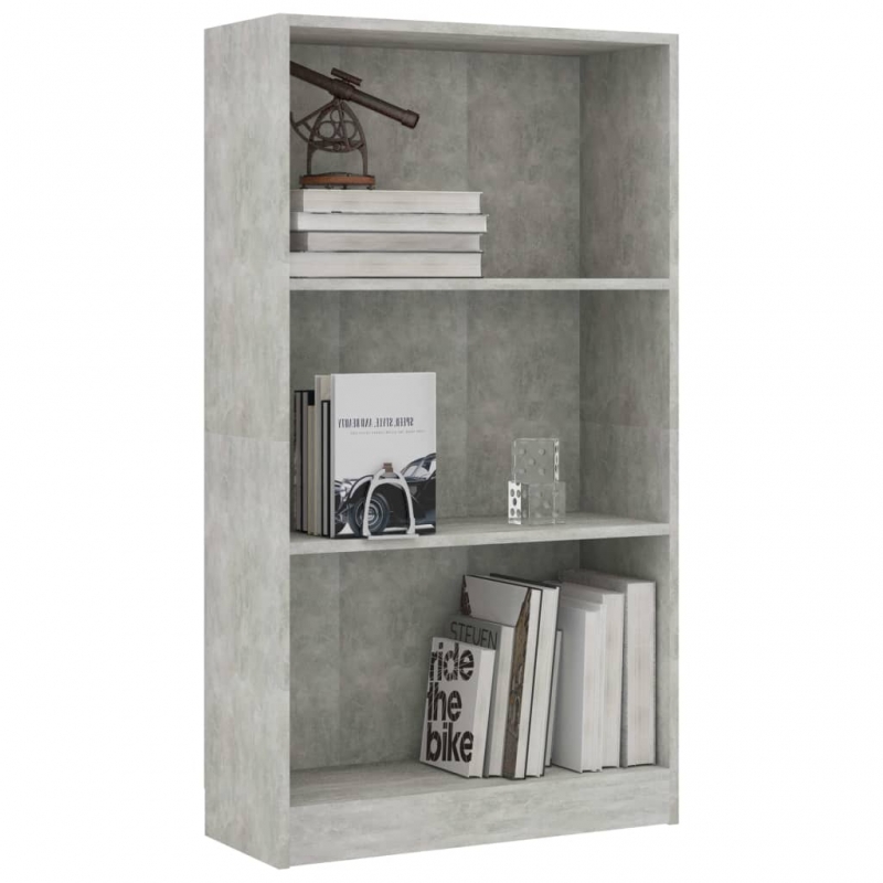 Bücherregal 3 Fächer Betongrau 60x24x109 cm Holzwerkstoff