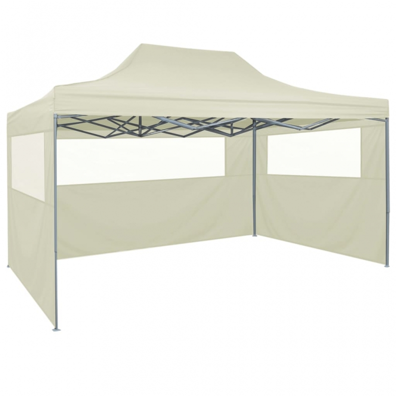 Profi-Partyzelt Faltbar mit 4 Seitenwänden 3×4m Stahl Creme