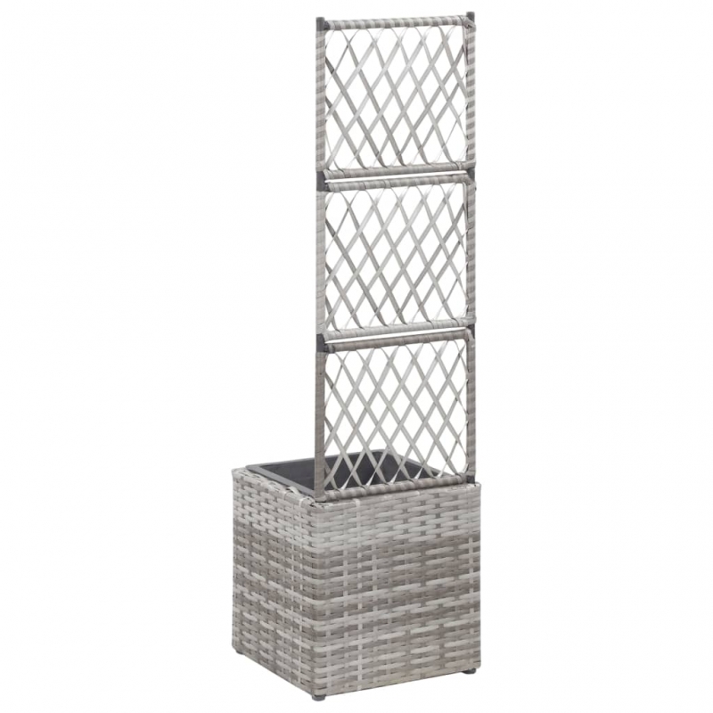 Hochbeet mit Rankgitter 1 Topf 30x30x107 cm Poly Rattan Grau