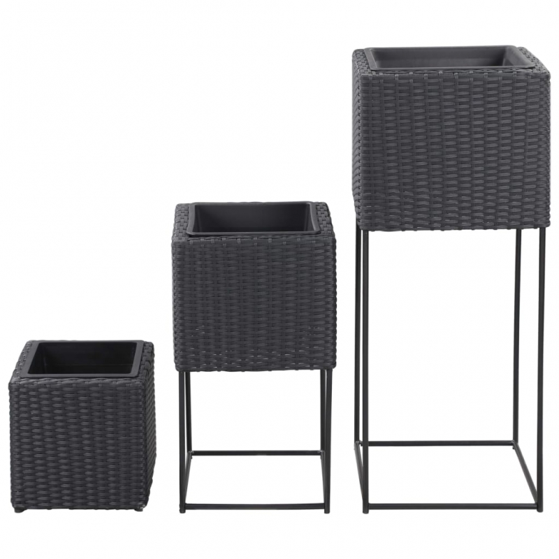 Garten-Hochbeete 3-tlg. Poly Rattan Schwarz