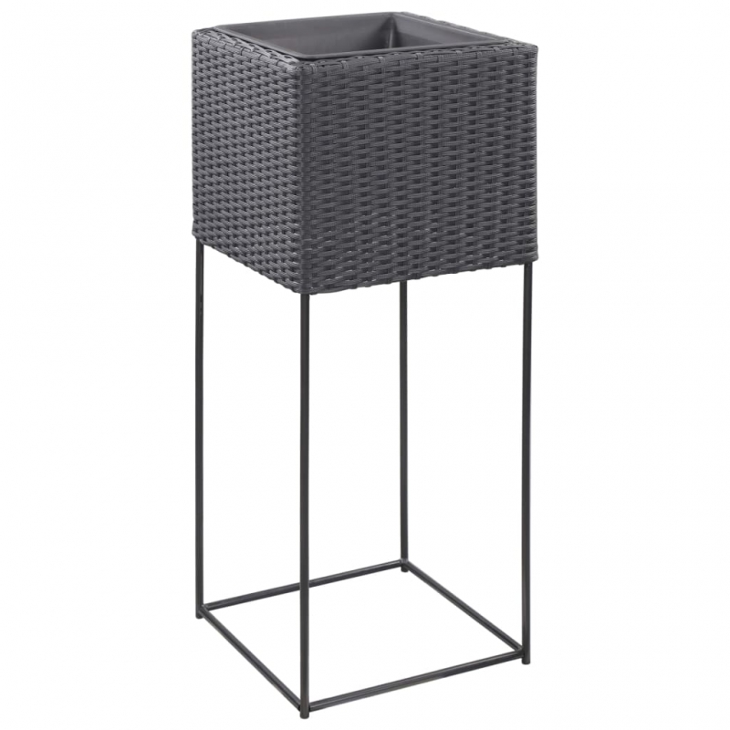 Garten-Hochbeete 3-tlg. Poly Rattan Schwarz