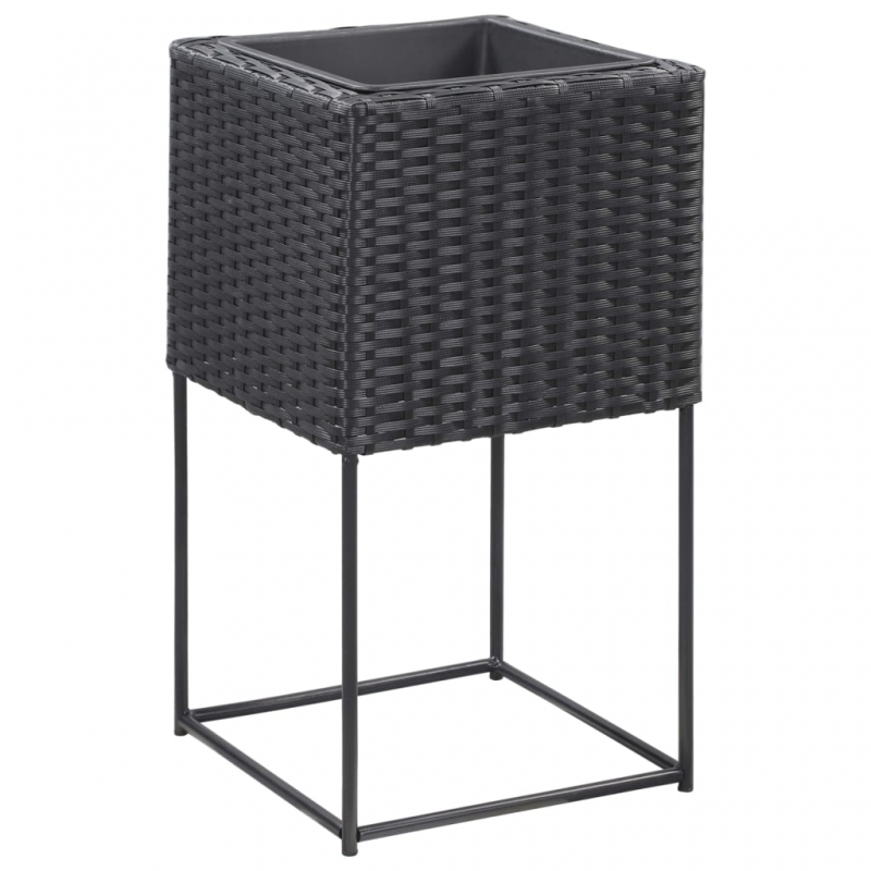 Garten-Hochbeete 3-tlg. Poly Rattan Schwarz